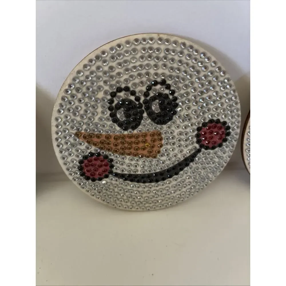Handmade Diamond Dot Snowman Coaster Set Of 8